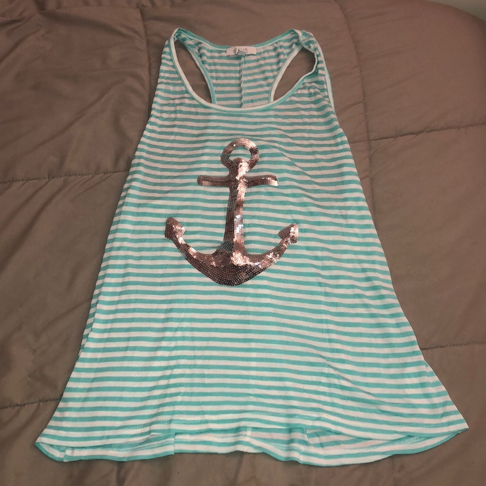 dELiA’s Blue&White Stripe Sequin Anchor Tank